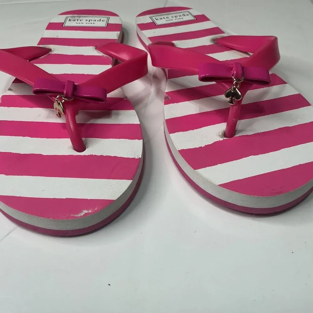 Kate Spade New York Pink & White Striped Flip Flops With Bow Accent Size 10M